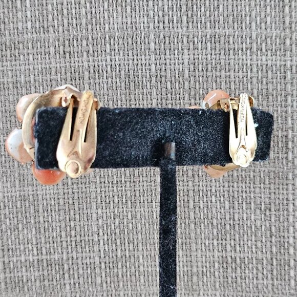 Vintage Clip On Earrings Orange Beads Gold Tone Round Stud Earrings Jewelry - Picture 9 of 11